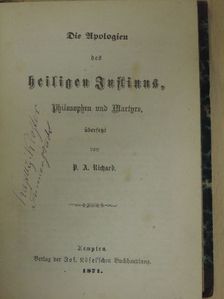 Baläus - Die Apologien des heiligen Justinus/Des heil. Vincenz von Lerin Commonitorium/Octavius/Ausgewählte Gedichte der syrischen Kirchenväter (gótbetűs) [antikvár]