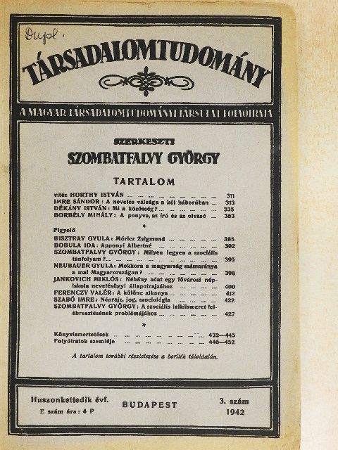 Bisztray Gyula - Társadalomtudomány 1942. május-június [antikvár]