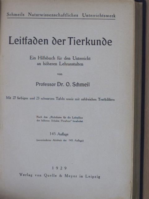 Dr. O. Schmeil - Leitfaden der Tierkunde [antikvár]