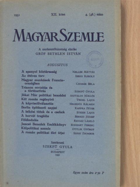 Berkes József - Magyar Szemle 1931. augusztus [antikvár]