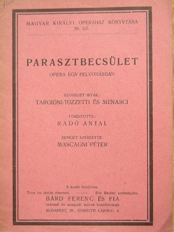 G. Menasci - Parasztbecsület [antikvár]