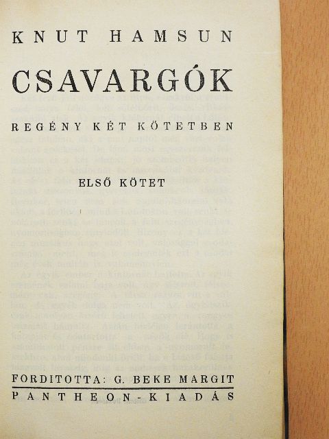 Knut Hamsun - Csavargók I-II. [antikvár]