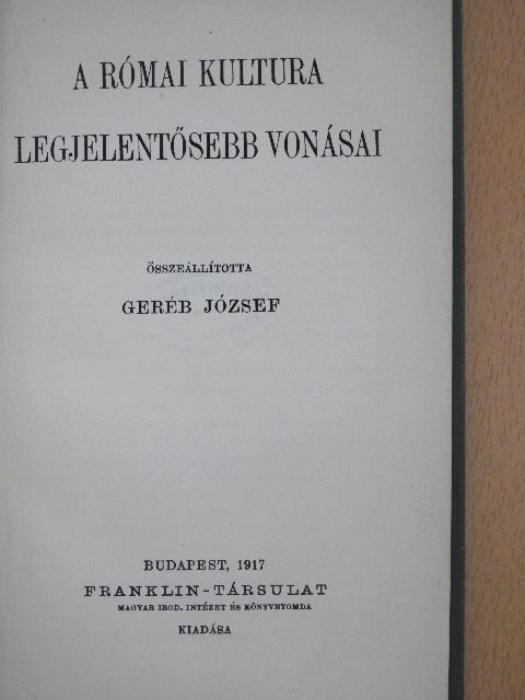 A római kultura legjelentősebb vonásai [antikvár]