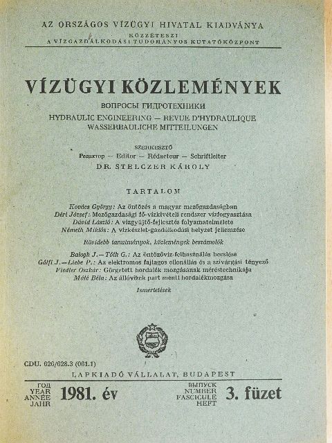 Dávid László - Vízügyi Közlemények 1981/3. [antikvár]