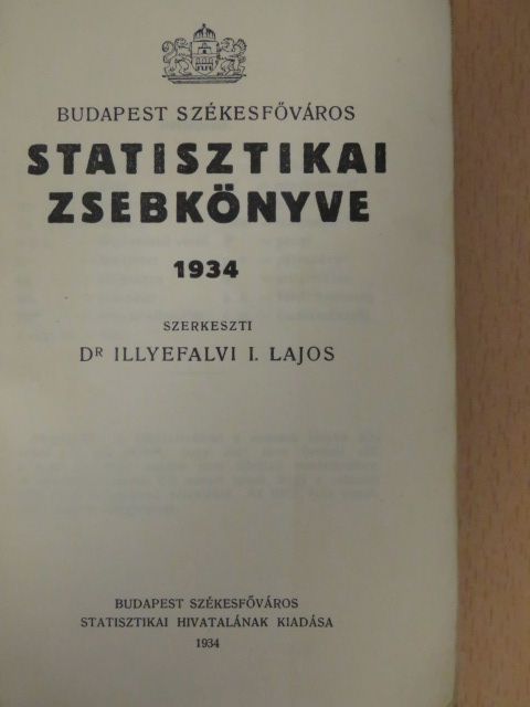 Budapest Székesfőváros Statisztikai Zsebkönyve 1934. [antikvár]