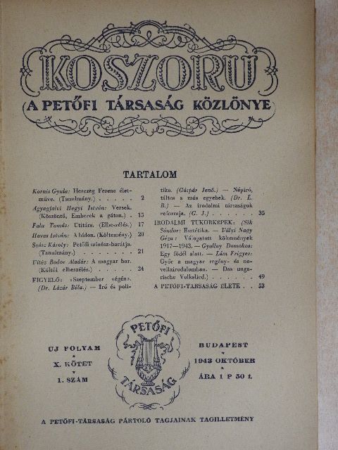 Agyagfalvi Hegyi István - Koszoru 1943. október [antikvár]