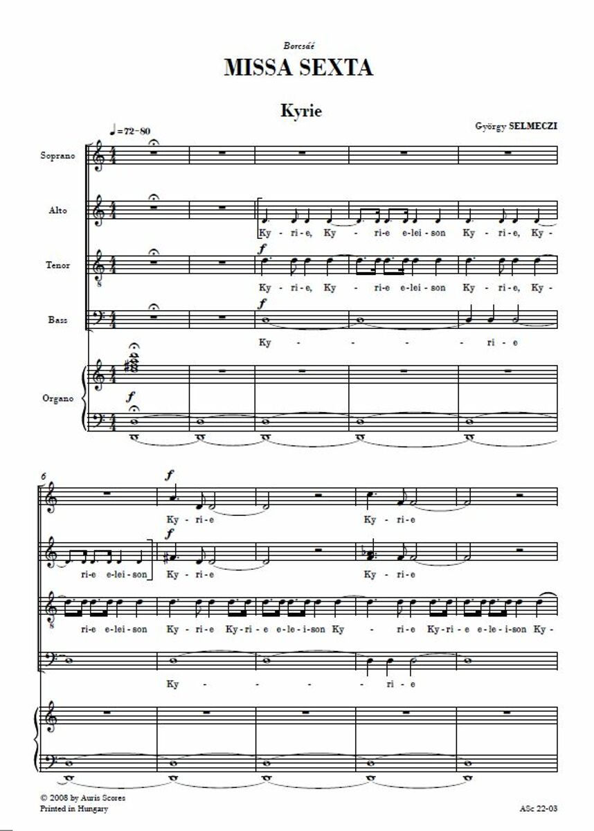 SELMECZI GYÖRGY - MISSA SEXTA PER CORO MISTO ED ORGANO