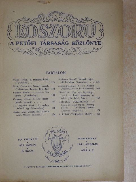 Csengery János - Koszoru 1941. április [antikvár]