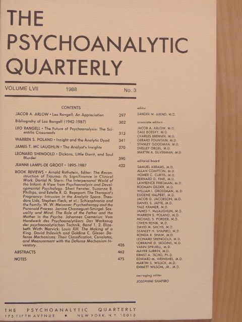 Jacob A. Arlow - The Psychoanalytic Quarterly 1988/3. [antikvár]