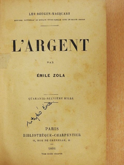 Émile Zola - L'Argent [antikvár]