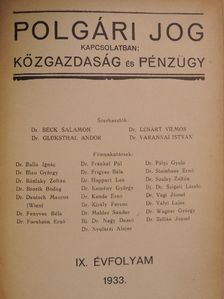 Dr. Balla Ignác - Polgári Jog 1933. (nem teljes évfolyam)/Közgazdaság és Pénzügy 1933. (nem teljes évfolyam) [antikvár]