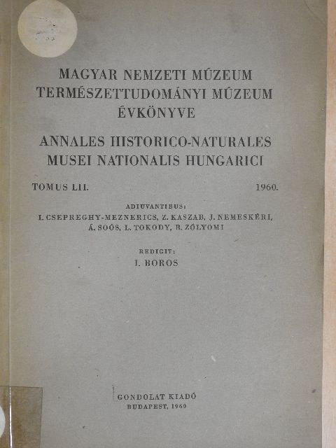 Báldi T. - Magyar Nemzeti Múzeum-Természettudományi Múzeum évkönyve 1960. [antikvár]