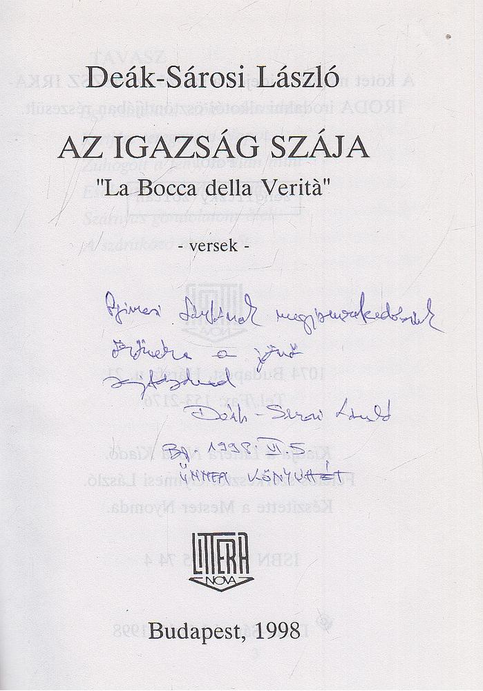 Deák-Sárosi László - Az igazság szája (dedikált) [antikvár]
