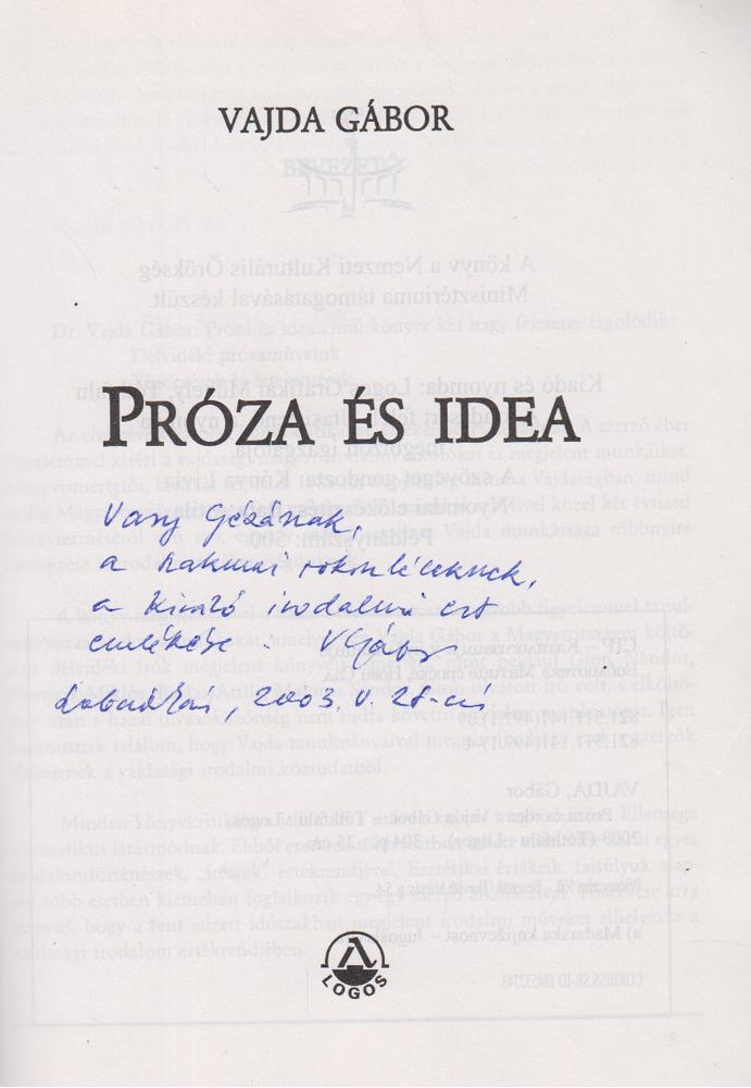 Vajda Gábor - Próza és idea (dedikált) [antikvár]