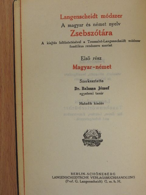 Langenscheidt módszer a magyar és német nyelv zsebszótára I. (tröredék) [antikvár]