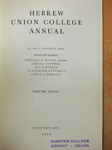 Alexander Scheiber - Hebrew Union College Annual XXXVI [antikvár]