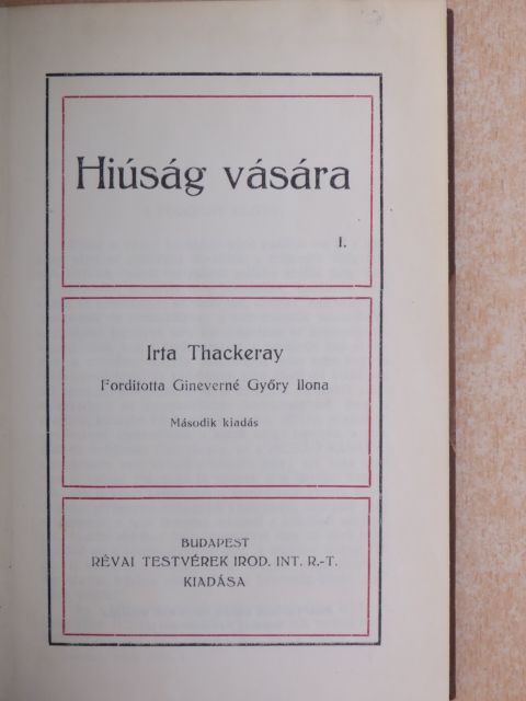 William Makepiece Thackeray - Hiúság vására I-II. [antikvár]