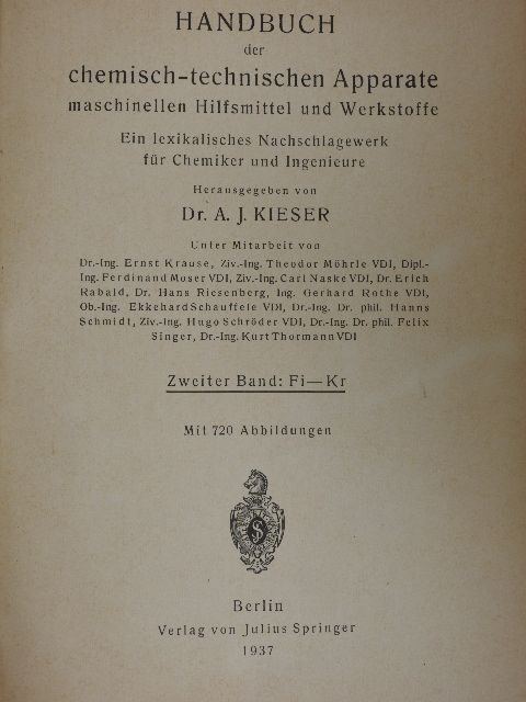Handbuch der chemisch-technischen Apparate maschinellen Hilfsmittel und Werkstoffe II. (töredék) [antikvár]