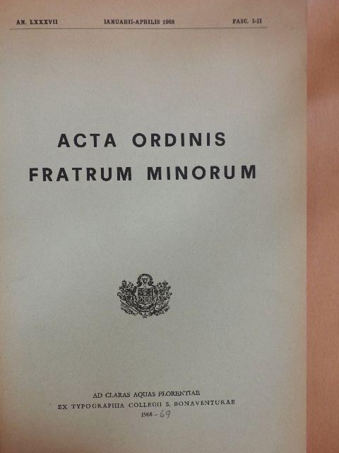 A. Lovelli - Acta Ordinis Fratrum Minorum 1967/1968 [antikvár]
