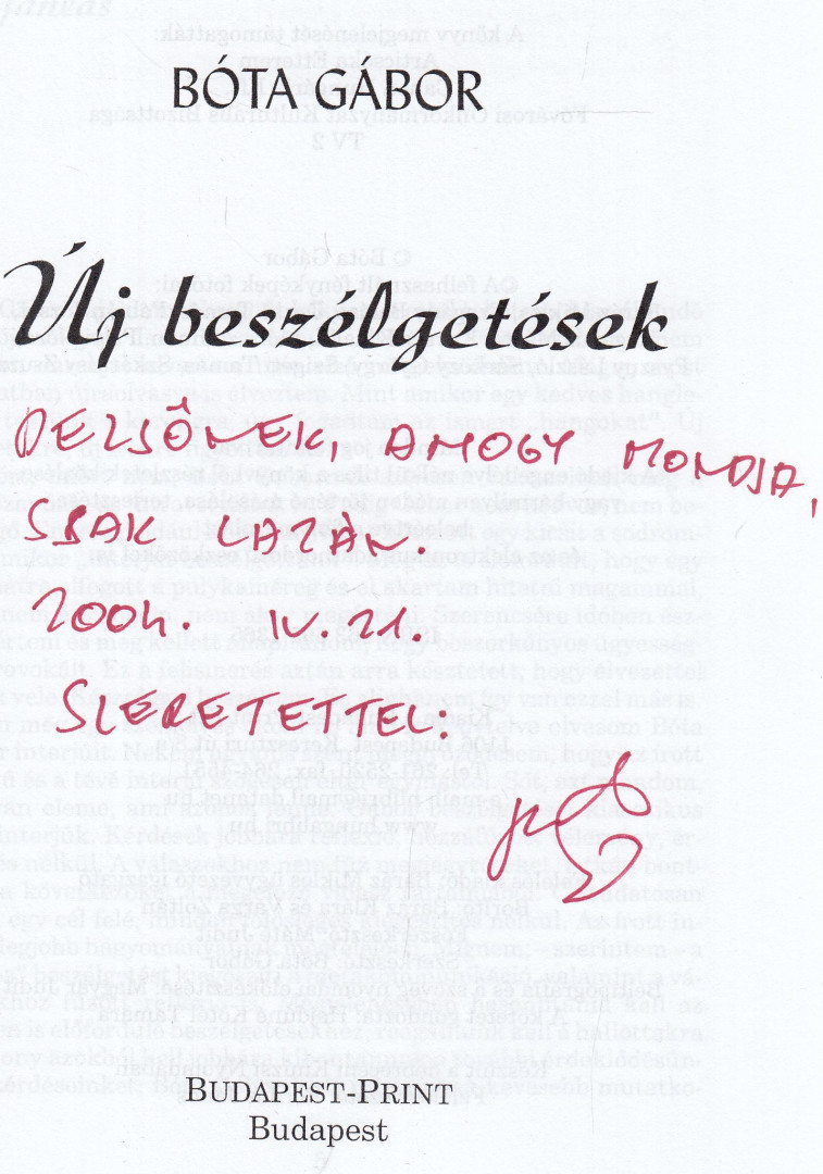 Bóta Gábor - Új beszélgetések (dedikált) [antikvár]