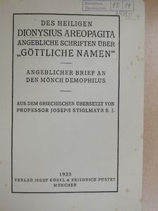 Areopagoszi Szent Dénes - Angebliche Schriften über "Göttliche Namen" [antikvár]