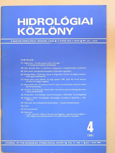 Bágás István - Hidrológiai Közlöny 1991. július-augusztus [antikvár]