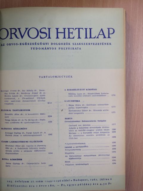 Dr. Sas Mihály - Orvosi Hetilap 1961-1962. (vegyes számok) (8 db) [antikvár]