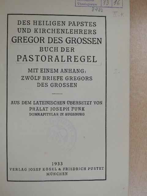 Gregor des Grosse - Buch der Pastoralregel [antikvár]