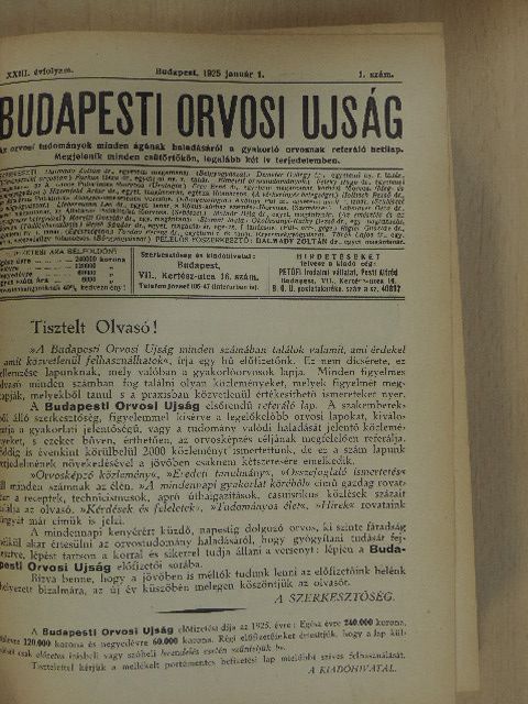 Balogh Géza - Budapesti Orvosi Ujság 1925. január-junius (fél évfolyam) [antikvár]