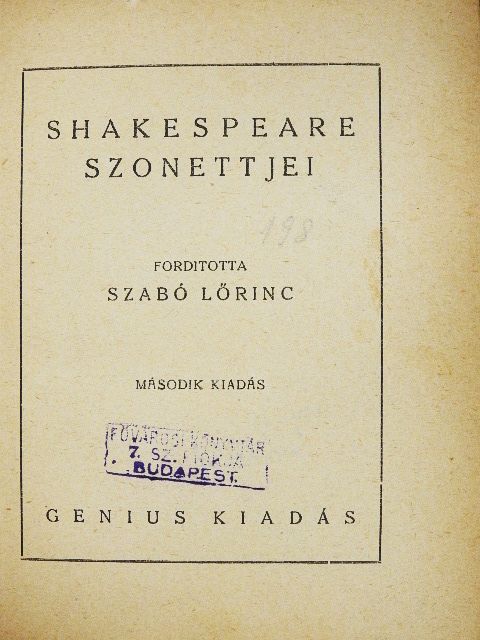 Shakespeare - Shakespeare szonettjei [antikvár]