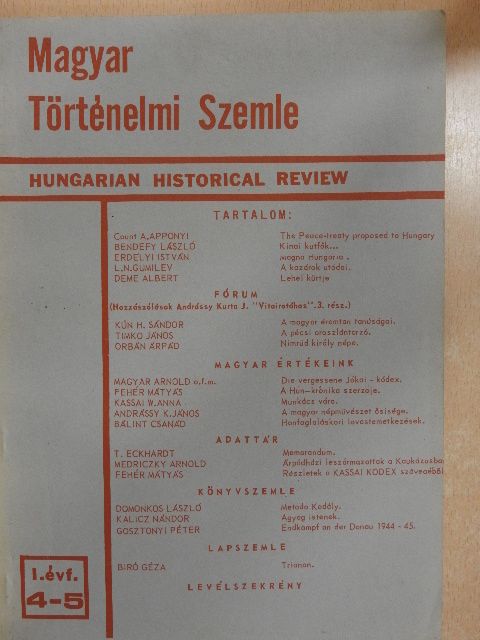 Andrássy K. J. - Magyar Történelmi Szemle 1970. június-augusztus [antikvár]