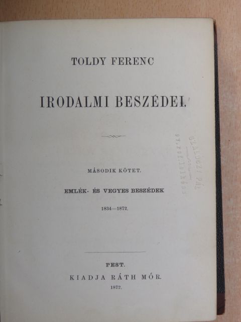 Toldy Ferenc - Toldy Ferenc irodalmi beszédei II. [antikvár]