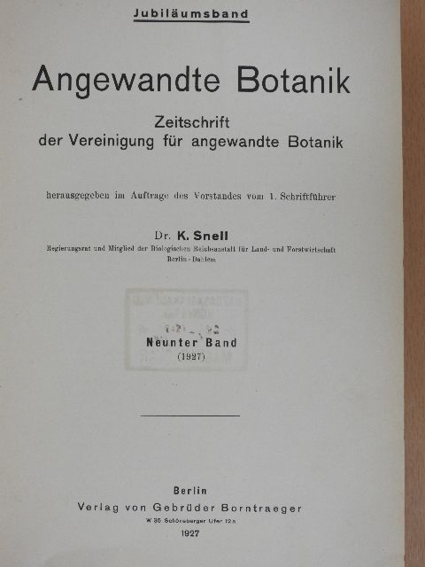 F. Esmarch - Angewandte Botanik 9. [antikvár]