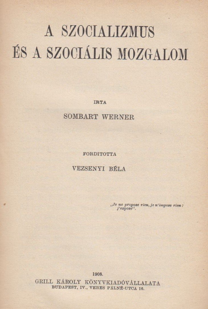 Werner Sombart - A szocializmus és a szociális mozgalom [antikvár]