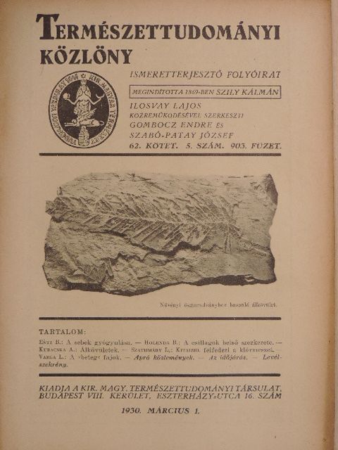 Entz B. - Természettudományi Közlöny 1930. március 1. [antikvár]