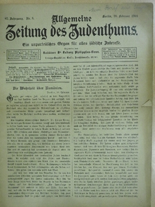 Allgemeine Zeitung des Judenthums 20. Februar 1903 (gótbetűs) [antikvár]
