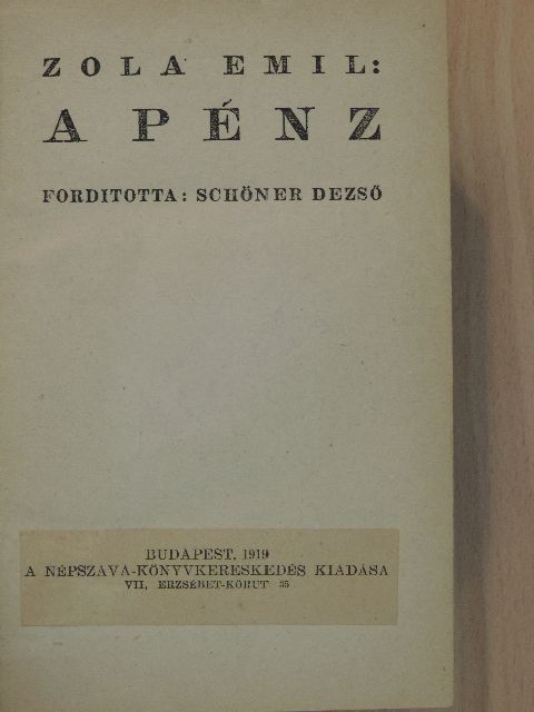 Zola Emil - A pénz [antikvár]