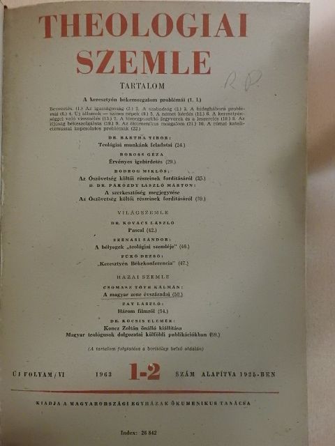 Bodrog Miklós - Theologiai Szemle 1963. január-december [antikvár]