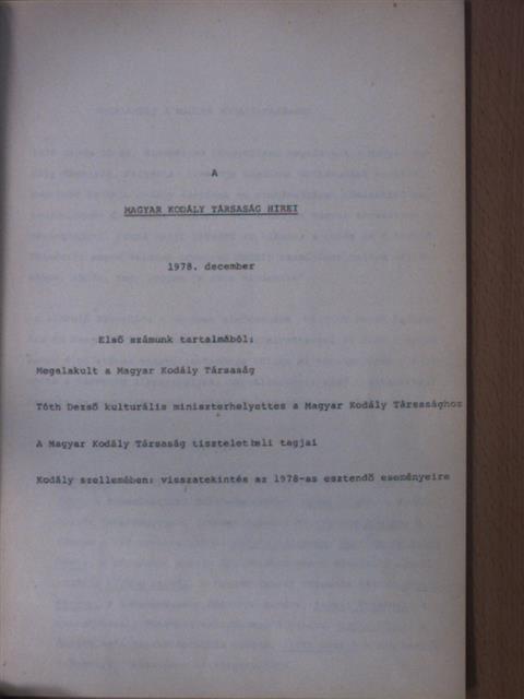 Dr. Tóth Dezső - A Magyar Kodály Társaság Hírei 1978. december [antikvár]