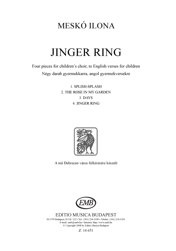 MESKÓ ILONA - JINGER RING, NÉGY DARAB GYERMEKKARRA, ANGOL GYERMEKVERSEKRE (ANGOL NYELVEN)