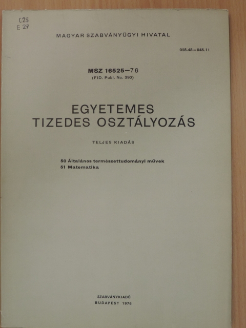 Egyetemes tizedes osztályozás 50-51. [antikvár]