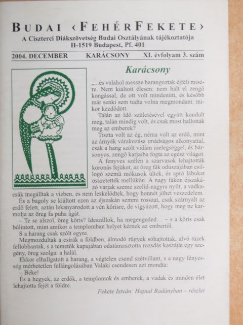 Badál Ede Álmos - Budai FehérFekete 2004. december [antikvár]