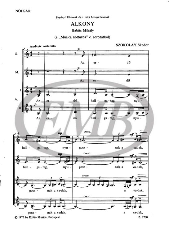 SZOKOLAY SÁNDOR - ALKONY (BABITS MIHÁLY) - NŐIKARRA