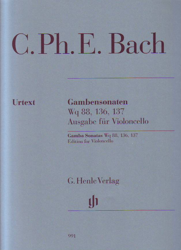 BACH, C.PH.E. - GAMBENSONATEN Wq 88, 136, 137, AUSGABE FÜR VIOLONCELLO UND KLAVIER URTEXT