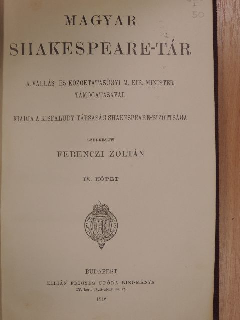 De Perott József - Magyar Shakespeare-tár IX. [antikvár]
