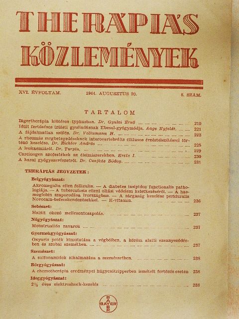 Aage Nyfeldt - Therápiás közlemények 1944. augusztus 20. [antikvár]