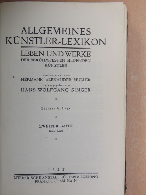Hermann Alexander Müller - Allgemeines Künstler-Lexikon II. [antikvár]