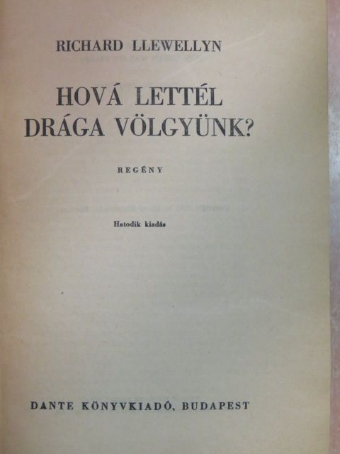 Richard Llewellyn - Hová lettél drága völgyünk? [antikvár]