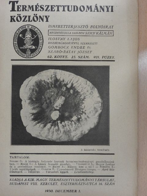 Bábonyi E. - Természettudományi Közlöny 1930. december 1. [antikvár]
