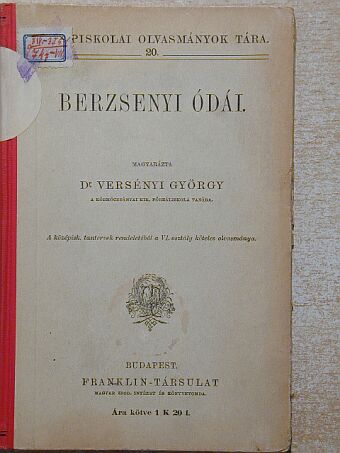 Dr. Versényi György - Berzsenyi ódái [antikvár]